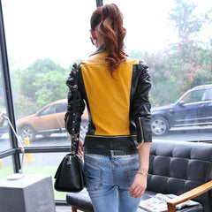 Women's Soft Motorcycle Jacket Short Faux Leather Spring Autumn Streetwear  Spliced Zippers Coat