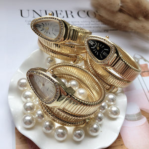 Women's Luxury Quartz Watch with Snake Design Bracelet Band Gold Silver & Rose Gold