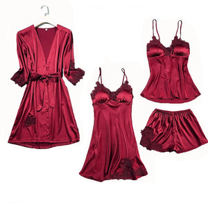 Satin Lace Sleepwear Pajamas 2-5 Piece Sets Pajamas Night Robe Gown