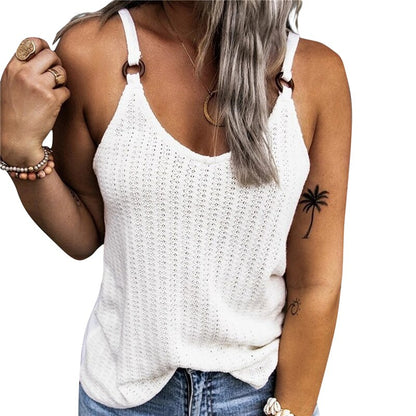 Women's Summer Fashion Tank Tops Sleeveless Round Neck Knit Suspenders Sling Tank T-Shirt