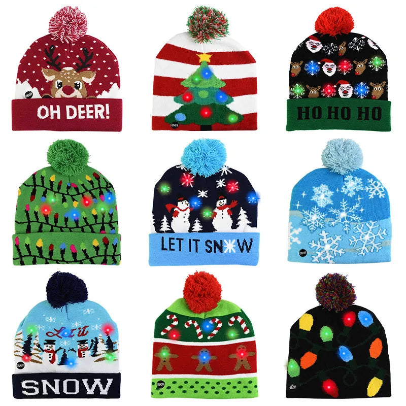 LED Christmas Beanie  Knitted Hat Christmas Light Up Knitted Hat Christmas Gift for Kids Adults Xmas Warm  Beanies