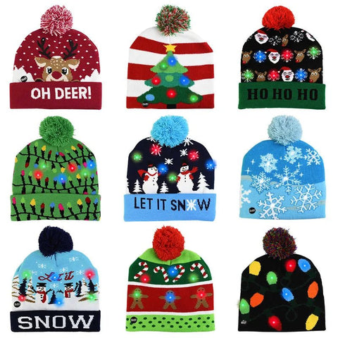 Christmas Beanie LED Light Up Knitted Hat Warm Xmas Gift Kids Adults Unisex Holiday Accessory