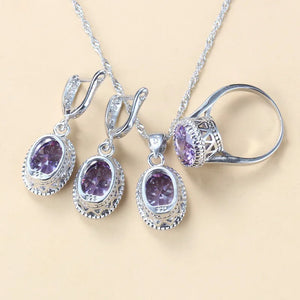 925 Silver Jewelry 3-Piece Set Wedding-Engagement Earrings Ring & Necklace Set AAA+ Quality Cubic Zirconia Women's Jewelry