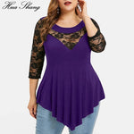 Floral Lace Hollow Out Tunic Blouse for Women Solid Tops with  Ruffles Irregular Hem