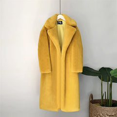 Women's Elegant Long Faux Fur Coat Loose High Quality Thick Warm Winter Vegan Fur Overcoat