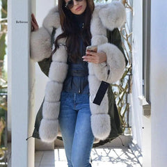 Women's Faux Fur Winter Hooded Parka Overcoat Warm Windproof Padded Open Front Coat