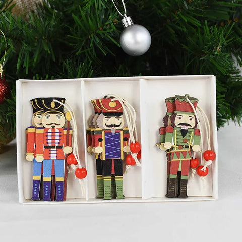 Christmas Nutcracker Soldier Ornaments Wooden Hanging Merry Xmas Tree Decoration Holiday Craft Gift