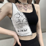 Women's Patchwork Punk Tank Tops Y2K Gothic Crop Top Streetwear Fashion