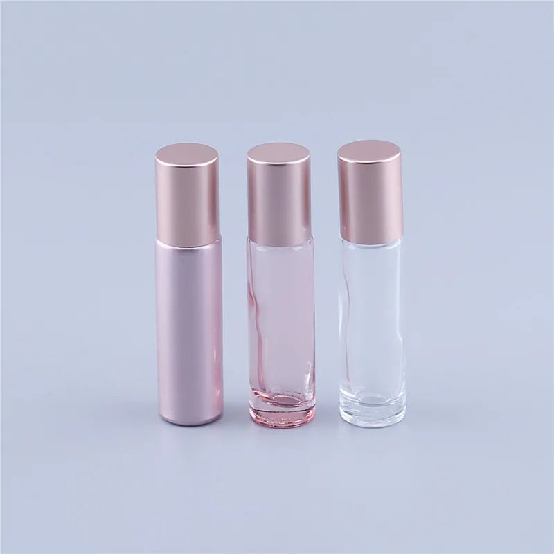 Pink Essential Oil Travel Perfume Bottle Thick Glass Roll On Roller Ball Re-Fill Bottle For Travel