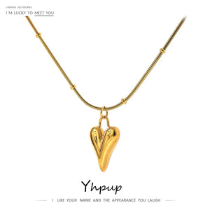 Temperament Heart Pendant Chain Necklace for Women Stainless Steel Stylish Choker 18 K Gold Plated Jewelry Party Gift