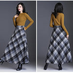 Women's Wool Thick Warm Plaid Skirts British Style Clothing with Pockets Pleated A-Line Midi Tartan Skirt