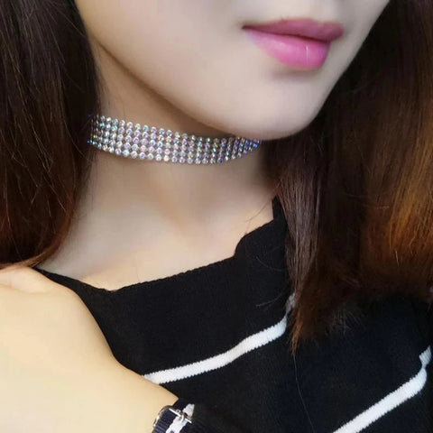 Choker Necklace Women Crystal Rhinestone Silver Chain Gothic Vintage Wedding Jewelry Accessories Gift