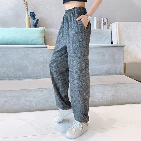 Pajama Pants Women Plus Size Knit Cotton Loose Wide Leg Sleepwear Comfortable Casual Trousers