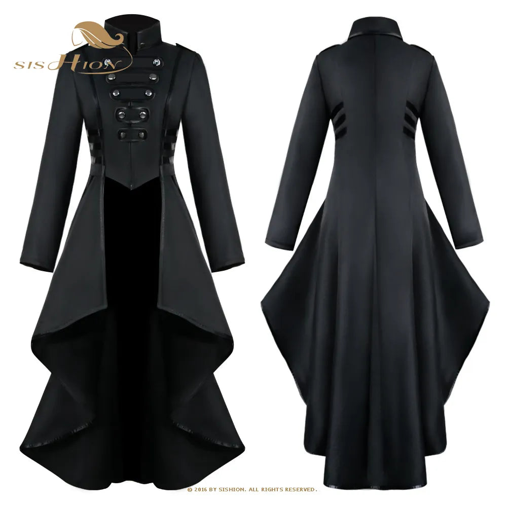 Women's Medieval Style Victorian Costume Tuxedo Tailcoat Gothic Steampunk Trench Coat Irregular Hem Vintage Frock Coat