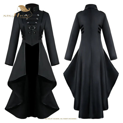 Trench Coat Women Medieval Victorian Gothic Steampunk Tuxedo Tailcoat Irregular Hem Vintage Frock
