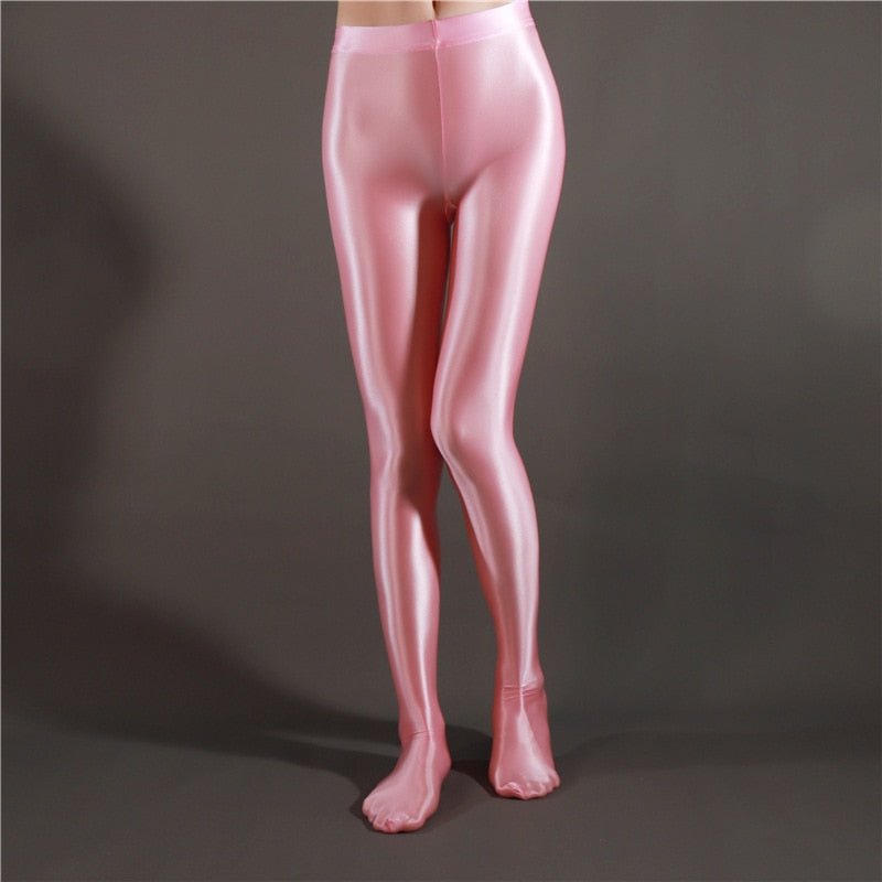 High Waist Shiny Leggings Women Black Glossy Opaque Full Length Yoga Gym Fitness Workout Tights