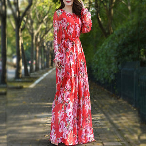 Women's Floral Printed  Loose Chiffon Maxi Dress