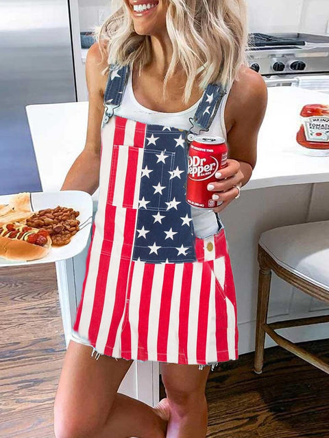 Denim Bib Overall Mini Dress Women Casual Front Pockets Blue Gray Camouflage Everyday Fashion