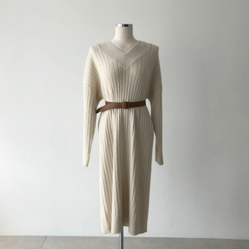 Women Long Sleeve Knitted Loose Sweater Dress