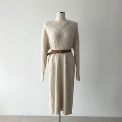 Women Long Sleeve Knitted Loose Sweater Dress