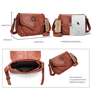 Shoulder Bag Vintage PU Leather Crossbody Bag Hollow Out Satchel Bag Brown Retro Handbag