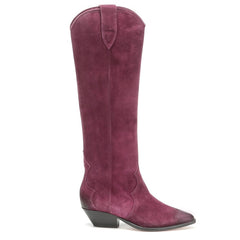 Women's Western Cowboy Boots Genuine Suede Leather Knee-High Pointy Vintage Boots