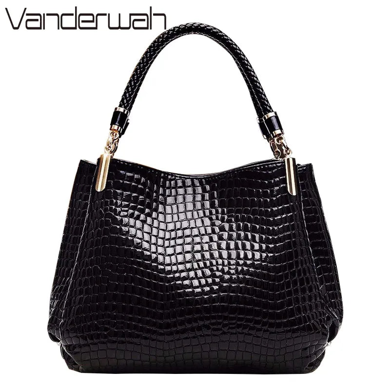 Crocodile Pattern Luxury Handbag Designer PU Leather Top-handle Bag Woven Handle Casual Tote