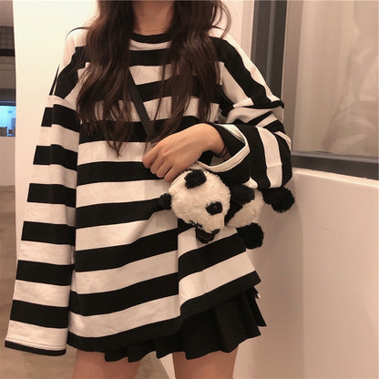 Striped Long Sleeve Couple Tops Gothic Shirts Oversized Women's Sweater