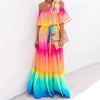Ombre Gradient Off Shoulder Maxi Dress Women Chiffon Ruffle Belt Elegant Beach Wedding Guest