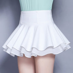 Women's Girls High Waist Pleated Summer Double-Layer Mini Skirt Chiffon Stretchy Fabric Skirt
