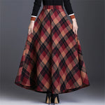 Women's Wool Thick Warm Plaid Skirts British Style Clothing with Pockets Pleated A-Line Midi Tartan Skirt