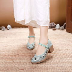 Women's Soft Embroidered Shoes Retro Ankle Strap Ladies Casual Comfortable Shoes