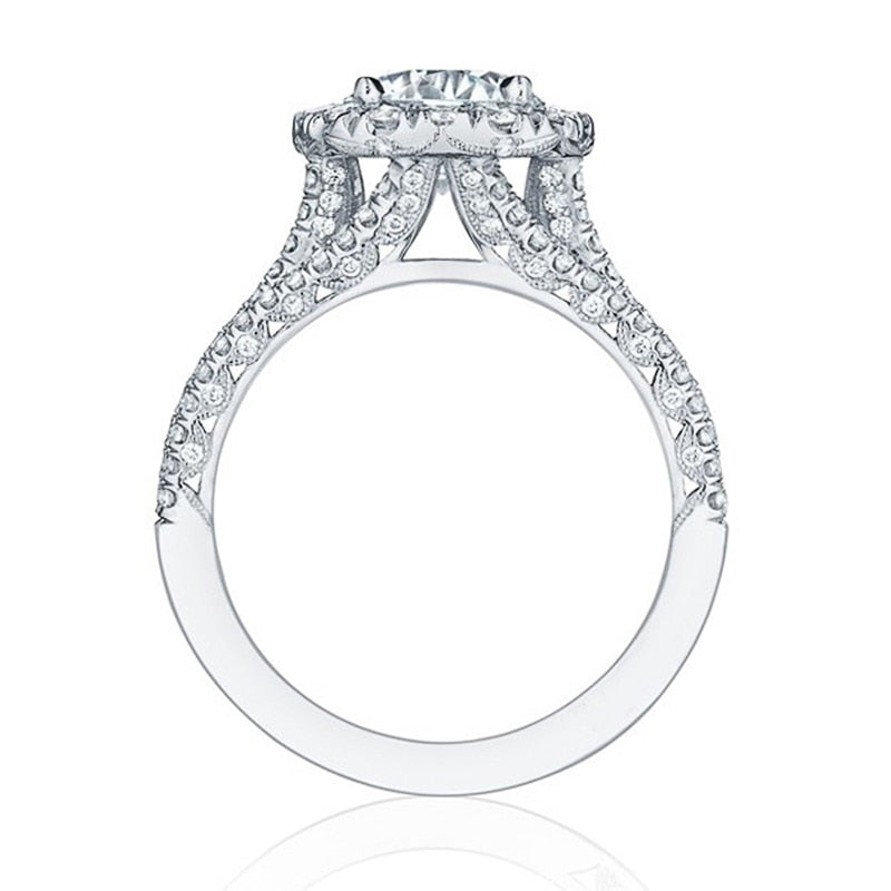 Trendy Halo Cubic Ring with Brilliant Cubic Zirconia Stones Engagement Ring Luxury Promise Ring