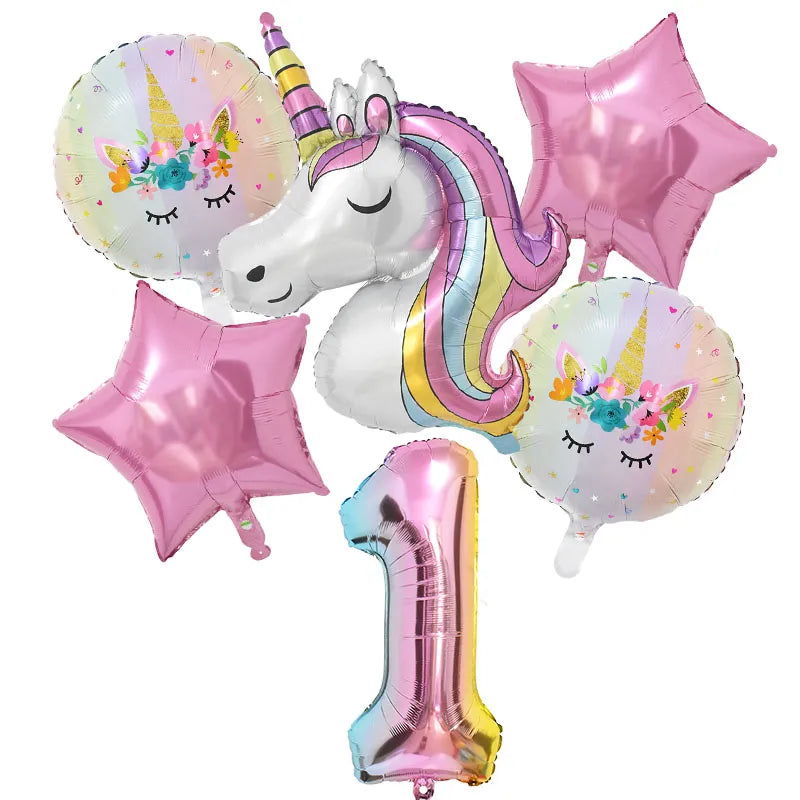 Rainbow Unicorn Balloon Set 32 inch Number Foil Balloons Kids Unicorn Theme Birthday Party Decorations Baby Shower