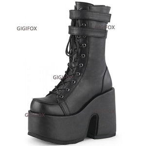 Women's Platform Chunky High Heels Boots Shiny Gothic Platform Boots