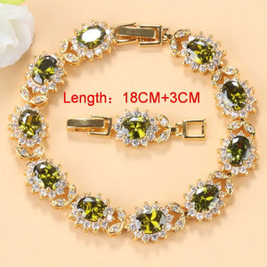 Cubic Zirconia Charm Bracelet & Ring Set Accessories Gold Plated Olive Green Zirconia Charm Bracelet And Ring Jewelry Sets