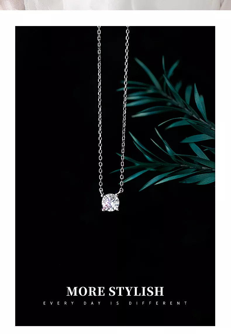 925 Sterling Silver Cubic Zirconia Necklace Geometric Cut Sparkling Zircon Pendant Necklace for Women Wedding Engagement Jewelry Gift for Her