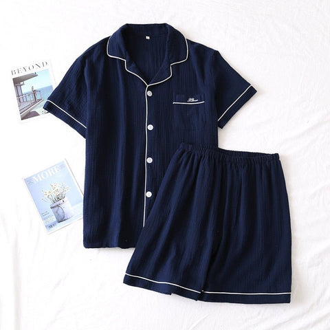 Couple Pajama Set Unisex Cotton Short Sleeve Shirt Shorts Casual Loungewear Sleepwear Fashion