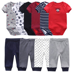 Newborn 6-Piece Bodysuit+4-Piece Pants Sets Baby Toddler Girl Suit Infant Pajama Pure Cotton Sets
