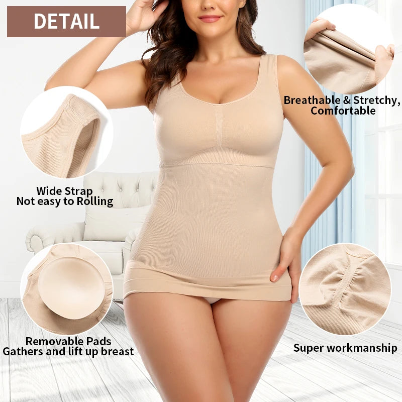 Women's Slimming Camisole Shaper with Built in Padded Removable Bra