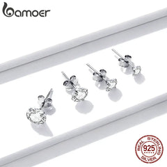 925 Sterling Silver Platinum Plated Stud Earrings Round Cubic Zirconia Hypoallergenic Earrings