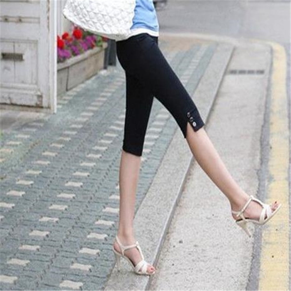 Women's Summer Capris Knee Length Thin Breathable High Waist Stretchy Pants