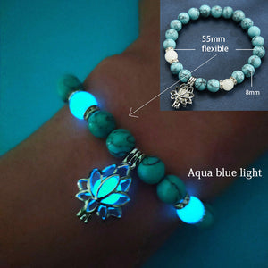 Luminous Glow In The Dark Bracelet Lotus Charm Flower Shaped Charm Bracelet for Women Natural Turquoise Stones Ladies Yoga Prayer Jewelry