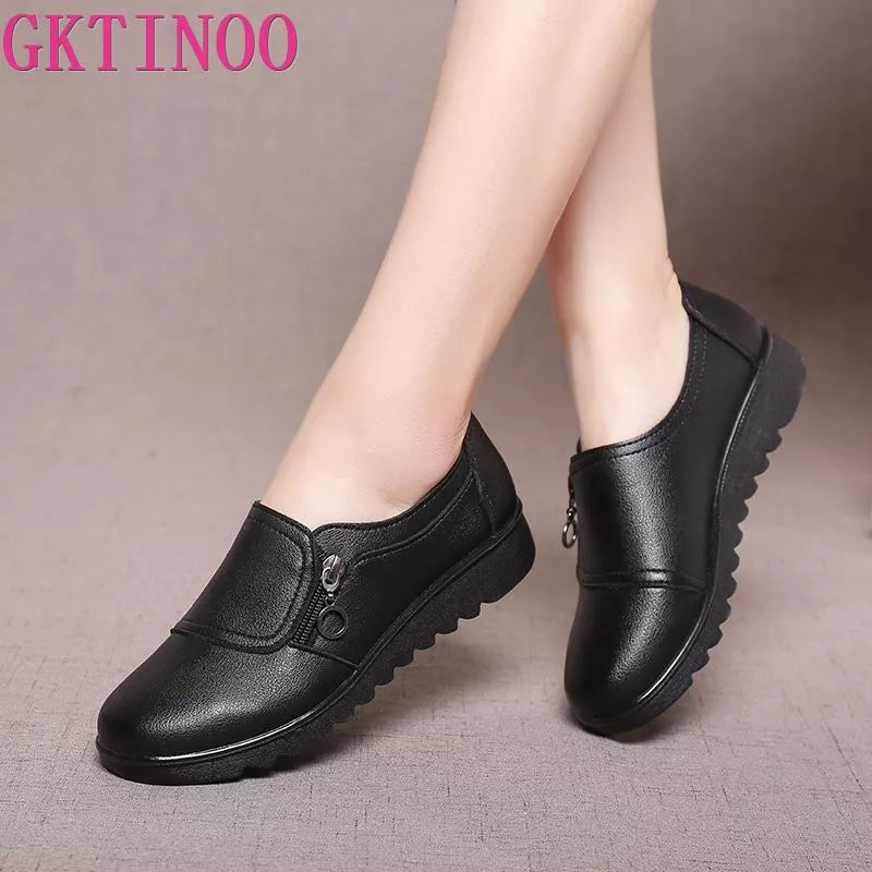 Women's Shoes Casual Fashion PU Leather Flat Shoes Ladies Slip On Comfortable  Work Shoes Flats