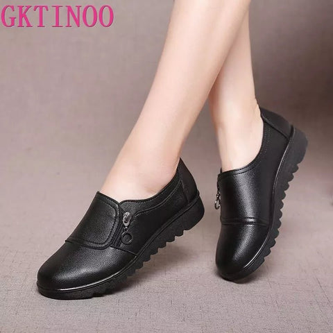 Flat Shoes Women PU Leather Casual Slip-On Comfortable Ladies Work Everyday Fashion Footwear