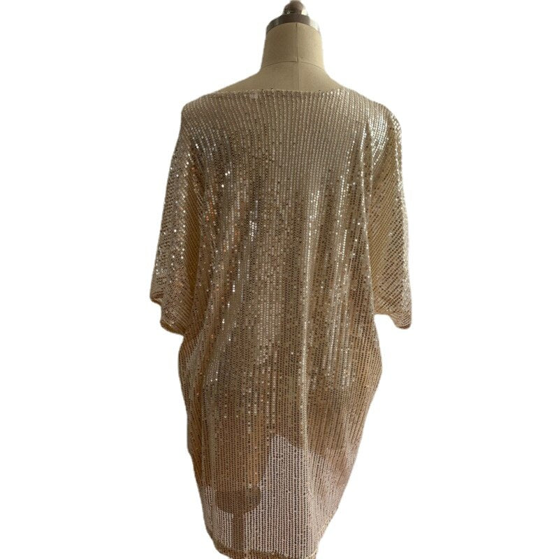 Women's Sequin Sparkly Evening Top in Loose Fit Sizes (S - 3XL) Silver or Gold Comfortable Tops