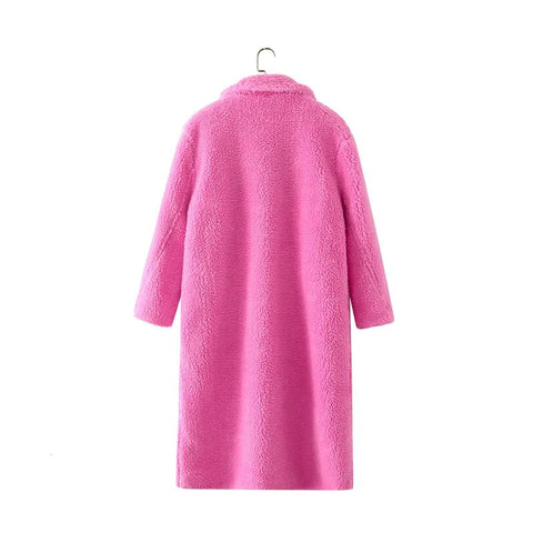 Faux Fur Teddy Coat Women Retro Long Sleeve Thick Warm Casual Winter Outerwear Fashion