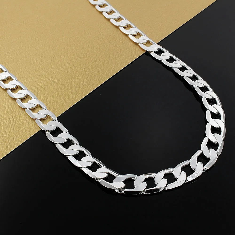 925 Sterling Silver Plated Necklace for Men 20/24 Inches Classic 8MM Chain Luxury Jewelry Great Christmas Gift