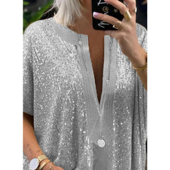 Women's Sequin Sparkly Evening Top in Loose Fit Sizes (S - 3XL) Silver or Gold Comfortable Tops