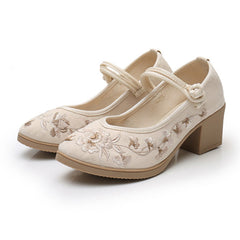 Women's Soft Embroidered Shoes Retro Ankle Strap Ladies Casual Comfortable Shoes